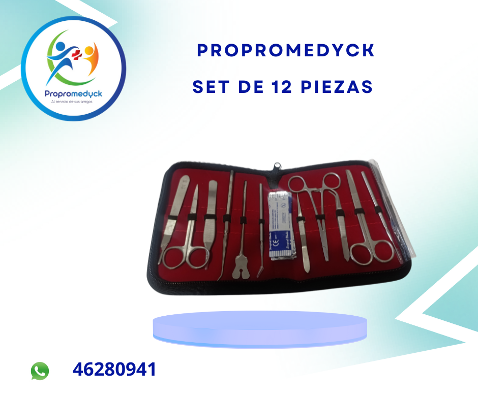 SET DE DISECCION  MENOR DE ACERO INOXIDABLE  DE 11 PIEZAS + HOJAS DE BISTURI  - PROPROMEDYCK