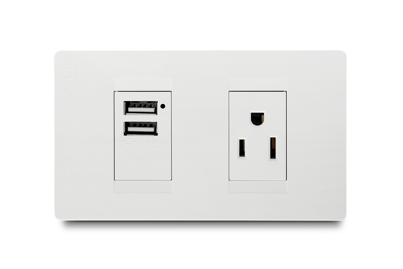 PLACA, MIXTA TOMACORRIENTE NORMAL Y 2 USB 15A LUXE - NEW LED - MEGA