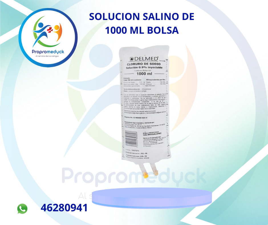 SALINO DE 1000 ML   (Solución Inyectable Cloruro de Sodio Delmed 0.9% Bolsa) - PROPROMEDYCK