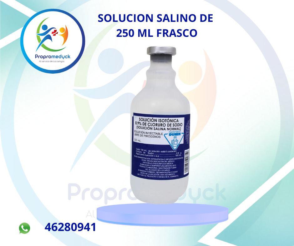 SALINO DE 250 ML (SOLUCION ISOTONICA 0.9% DE CLORURO DE SODIO FRASCO) - PROPROMEDYCK