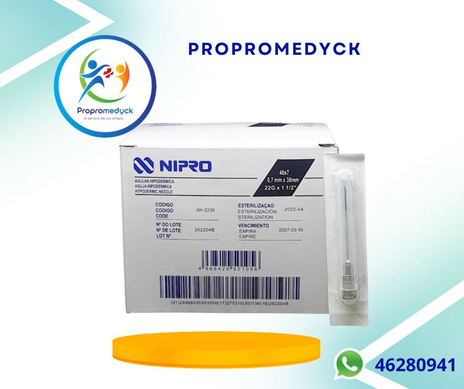 AGUJA HIPODERMICA 22*11/2 CAJA DE 100 UNIDADES MARCA NIPRO  - PROPROMEDYCK