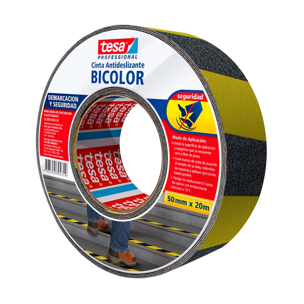 TESA CINTA 20mX50mm ANTIDESLIZANTE BICOLOR (55588-09000-08) X PIE - Ferretería Diseño Y Escala