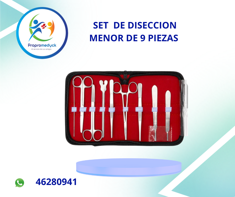 SET DE DISECCION MENOR DE ACERO INOXIDABLE DE 9 PIEZAS  - PROPROMEDYCK