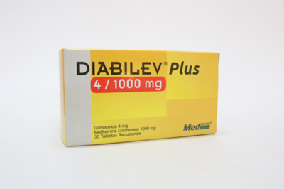 DIABILEV PLUS 4/1000mg (Glimepirida 4mg Metformina Clorhidrato 1000 mg) Caja*30Tabletas  - FARMACIA NUEVO MILENIO